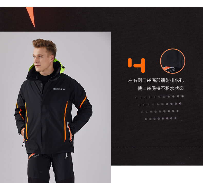左右侧口袋底部镭射排水口